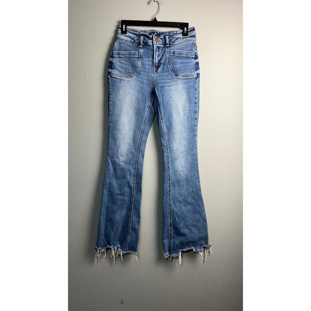 Mica Los Angeles Women Blue Flare‎ Jeans High Rise Raw Distressed Hem Size 27